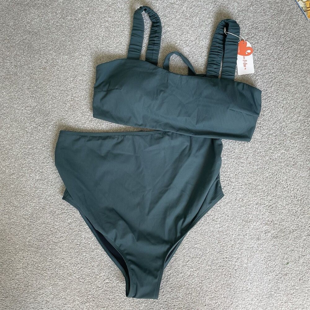Summer Mae Maternity Swimsuit 2 Piece Pregnancy Ribbed Supportive Blue Size 10